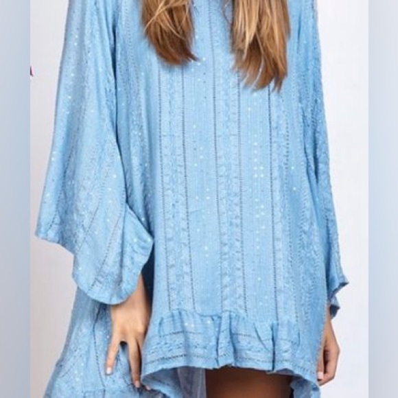 Sundress Indiana Petra Sequin Blue Pink Tassel Open Back Dress Size XS Small - Picture 3 of 9